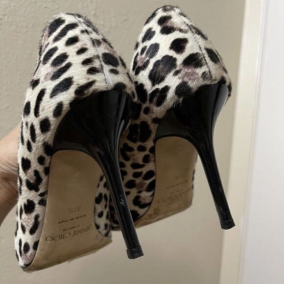 JIMMY CHOO Leopard Fur spotted Patent Point toe Pumps size 37.5 - Picture 8 of 11